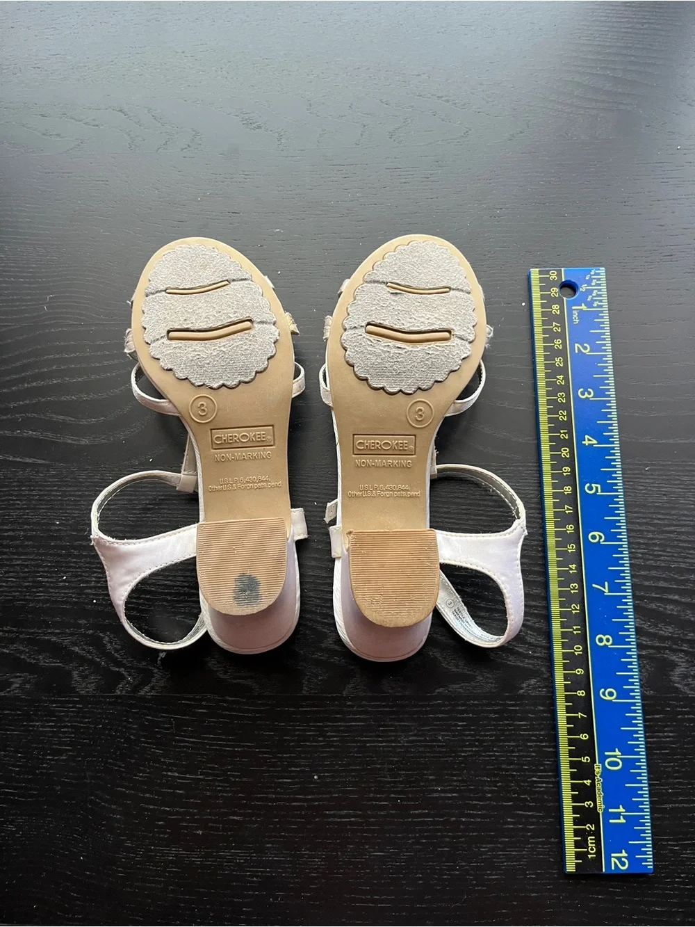 Cherokee Girls Size 3 White Satin Strappy Rhinestone Heeled Dress Sandals Shoes